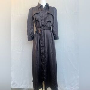 Elie Tahari Belted Midi Shirt Dress XS Carbon Gray Dark Academia